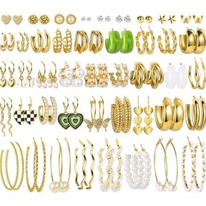 44 Pairs Gold Costume Jewelry Earrings Set for Women Multipack